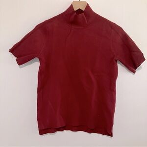 Zara Knit Rich Red Top with Short Sleeves and Mock Turtle Neck Size Medium
